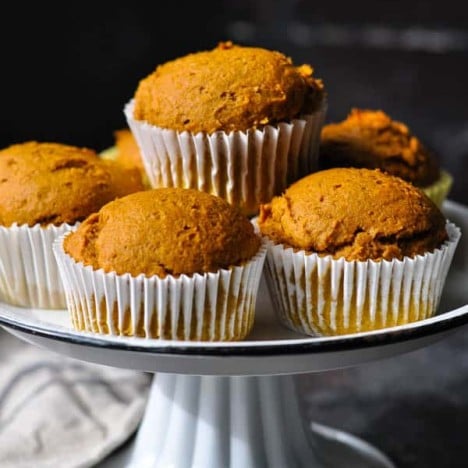 Serving tray full of easy pumpkin muffins