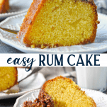 Long collage image of Grandma's easy rum cake recipe