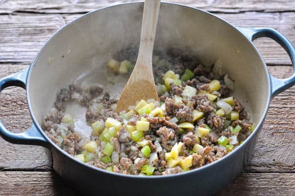 Cooking sausage stuffing in a pot