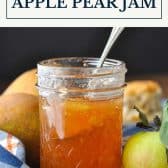 Spiced apple pear jam with text title box at top.