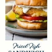 Fried fish sandwich with a text title at the bottom.