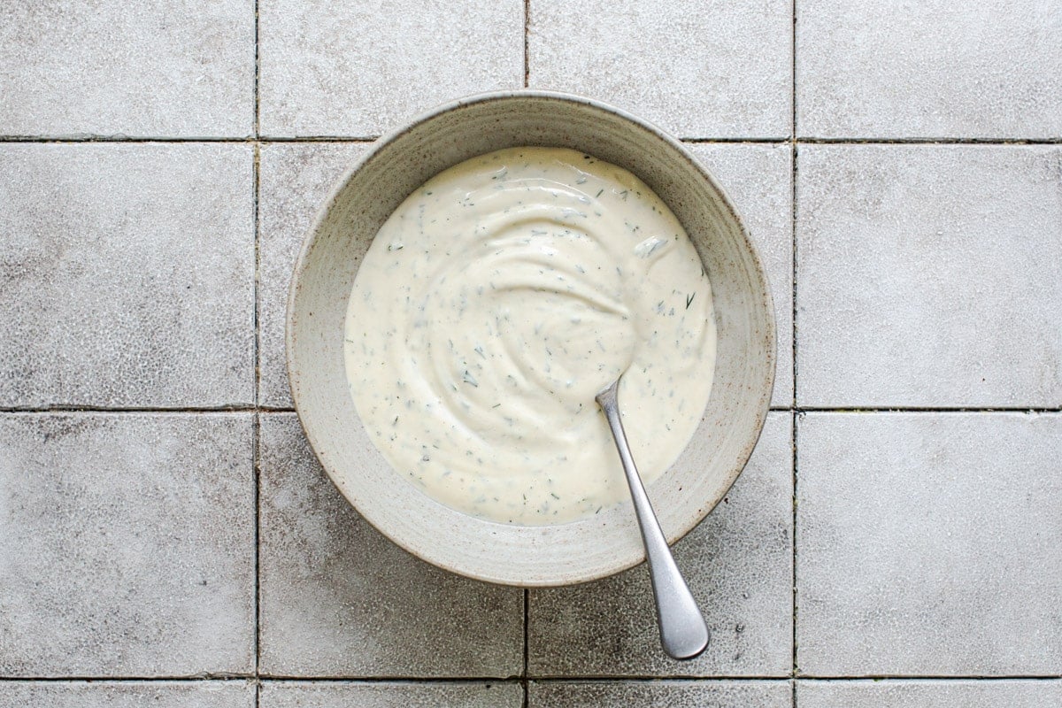 Homemade tartar sauce in a bowl.