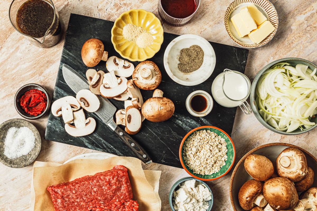 Ingredients for a homemade Salisbury steak recipe.