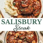 Long collage image of a homemade Salisbury steak recipe.