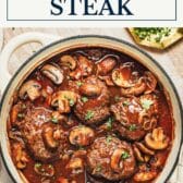 Homemade Salisbury steak recipe with a text title box at the top.