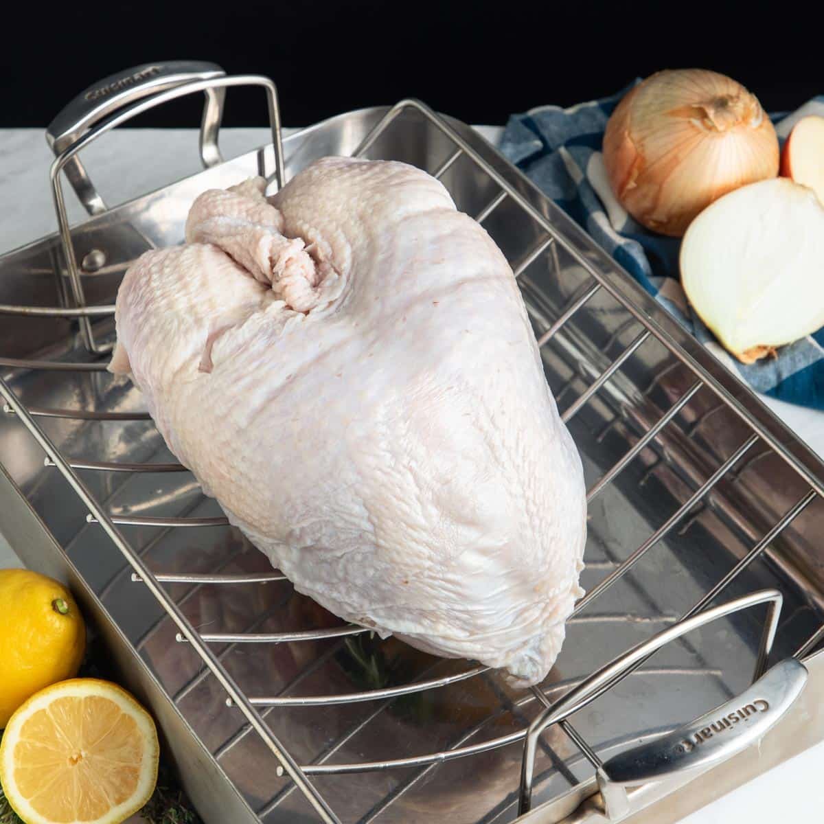 Process shot showing how to roast a whole turkey breast.