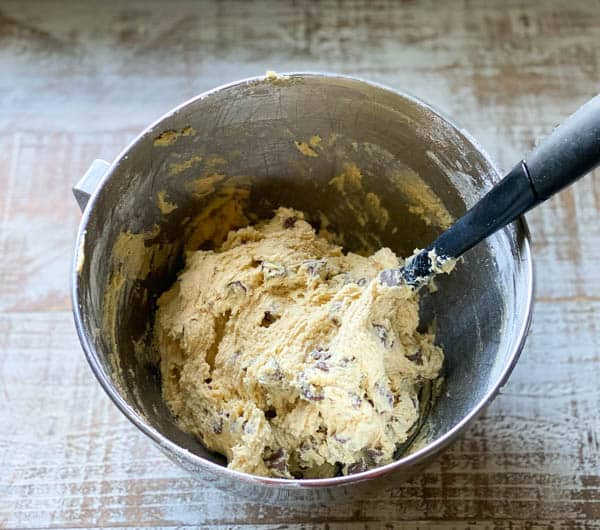 Adding chocolate chips to chocolate chip cookie dough