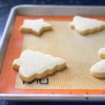 Baked cut out sugar cookies on a baking sheet