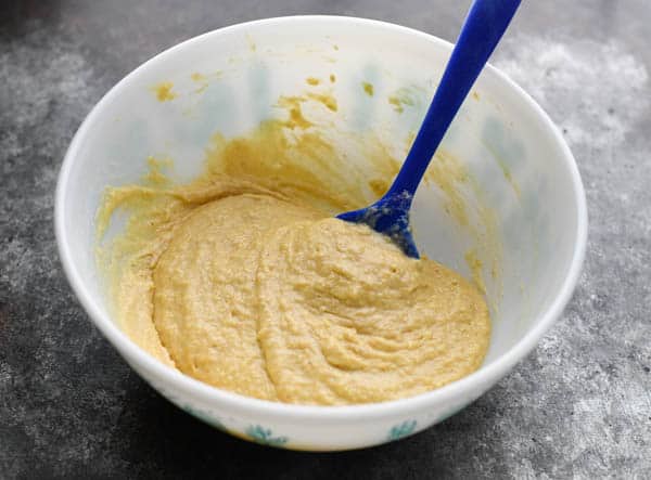 Batter for eggnog bread in a mixing bowl
