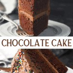Long collage image of homemade chocolate cake recipe