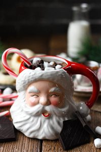 The best homemade hot chocolate recipe served in a Santa mug