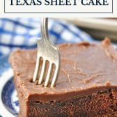 Grandma's old fashioned Texas sheet cake with text title box at top.