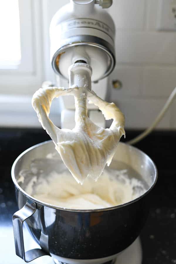 Cream cheese frosting in a stand mixer
