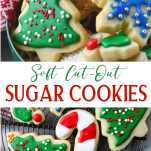 Long collage image of soft cut out sugar cookies