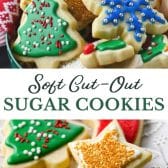 Long collage image of soft cut out sugar cookies.
