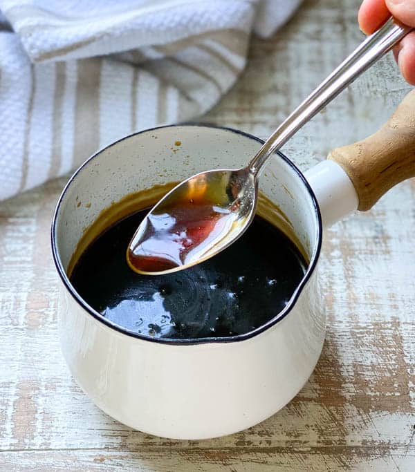 Homemade teriyaki glaze in a saucepan