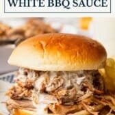 Alabama white bbq sauce with a text title box at the top.