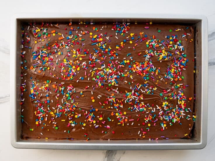 Frosted Texas sheet cake.