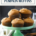 Platter of the best pumpkin muffins with text title box at the top