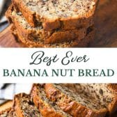 Long collage image of banana nut bread recipe.
