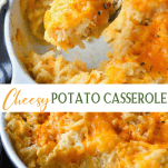 Long collage image of cheesy potato casserole