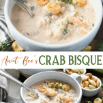 Long collage image of Aunt Bee's crab bisque recipe