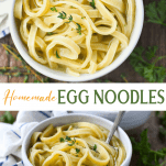 Long collage image of homemade egg noodles