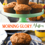 Long collage image of morning glory muffins