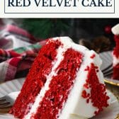 Southern red velvet cake recipe with text title box at top.