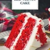 Southern red velvet cake recipe with text title overlay.