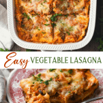 Long collage image of easy vegetable lasagna recipe