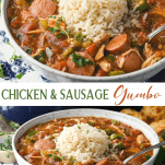 Long collage image of Chicken and Sausage Gumbo