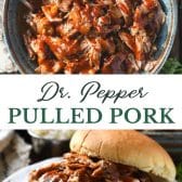 Long collage image of Dr Pepper pulled pork.