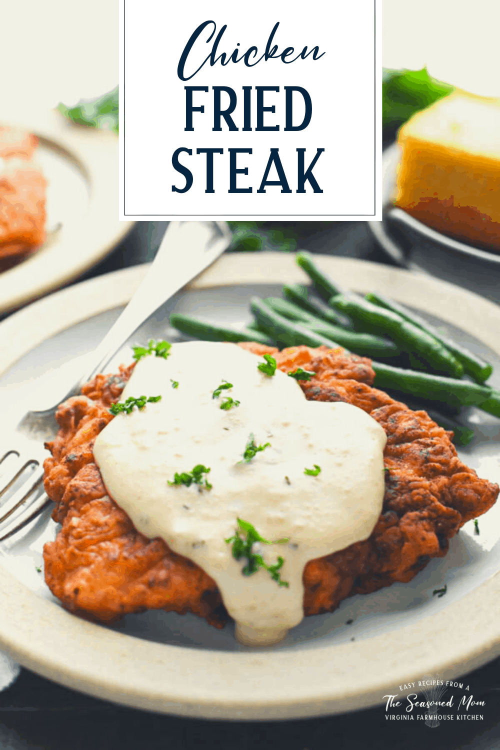 Easy chicken fried steak with gravy with a text title overlay