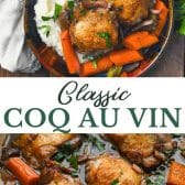 Long collage image of Coq au vin.