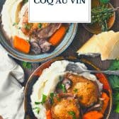 Coq au vin with text title overlay.