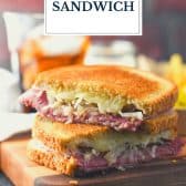 How to make a reuben sandwich recipe with text title overlay.
