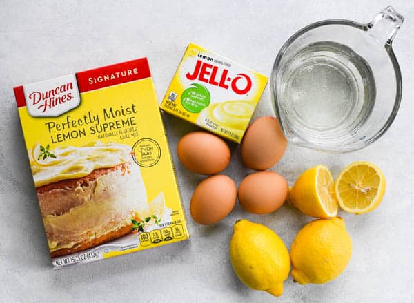 Ingredients for easy lemon bundt cake from cake mix