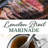 Long collage image of london broil marinade