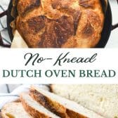 Long collage image of No knead Dutch oven bread.