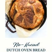 No knead Dutch oven bread with text title at the bottom.