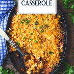 Overhead shot of Shipwreck Casserole with kidney beans and text title overlay