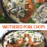 Long collage image of Smothered Pork Chops