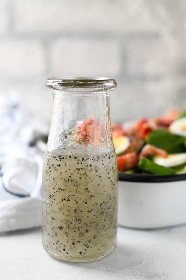 Bottle of a spinach salad dressing recipe