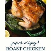 Whole roasted chicken with text title at the bottom