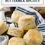 Easy 3 ingredient buttermilk biscuit recipe in a serving basket with text title box at top