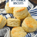 Basket of easy 3 ingredient buttermilk biscuits with text title overlay