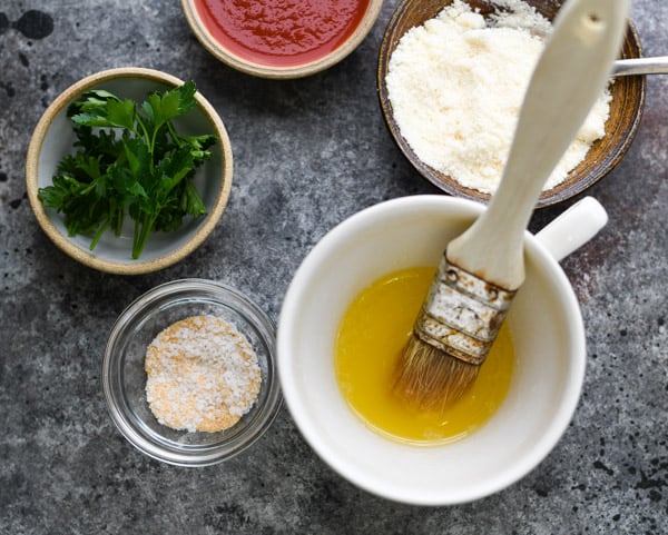 Overhead shot of ingredients for homemade garlic breadsticks
