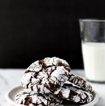 Plate of the best chocolate crinkle cookies with cake mix