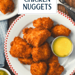 Plate of homemade chicken nuggets with text title overlay